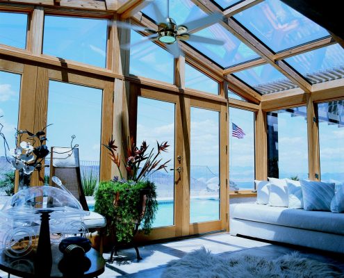 Glass Cathedral Sunroom or Solarium with Wood Interior