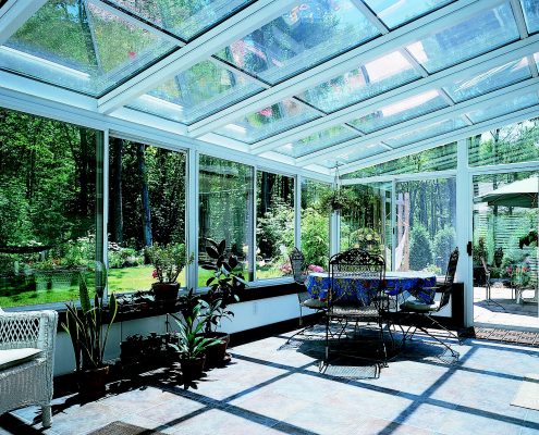 Straight Glass Roof Sunroom or Patio Room with Aluminum Frame