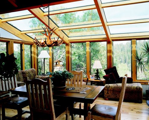 Straight Glass Roof Sun Room or Solarium with Wood Interior
