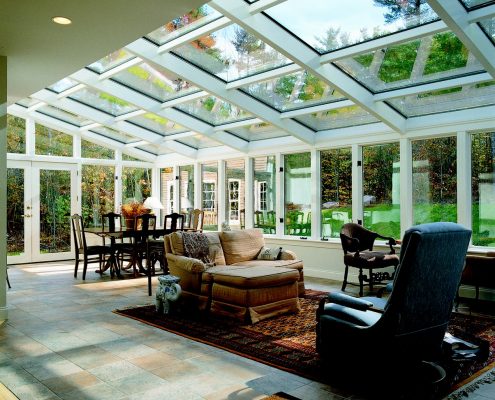 Straight Glass Roof Sun Room or Solarium with Wood Interior