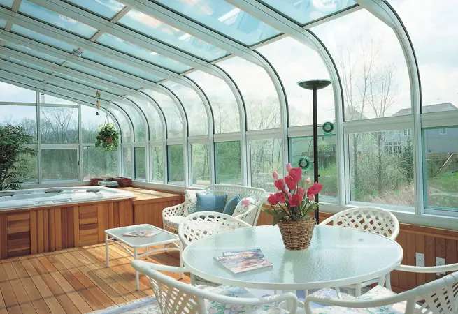 Curved Eave Glass Roof Sunrooms & Solariums